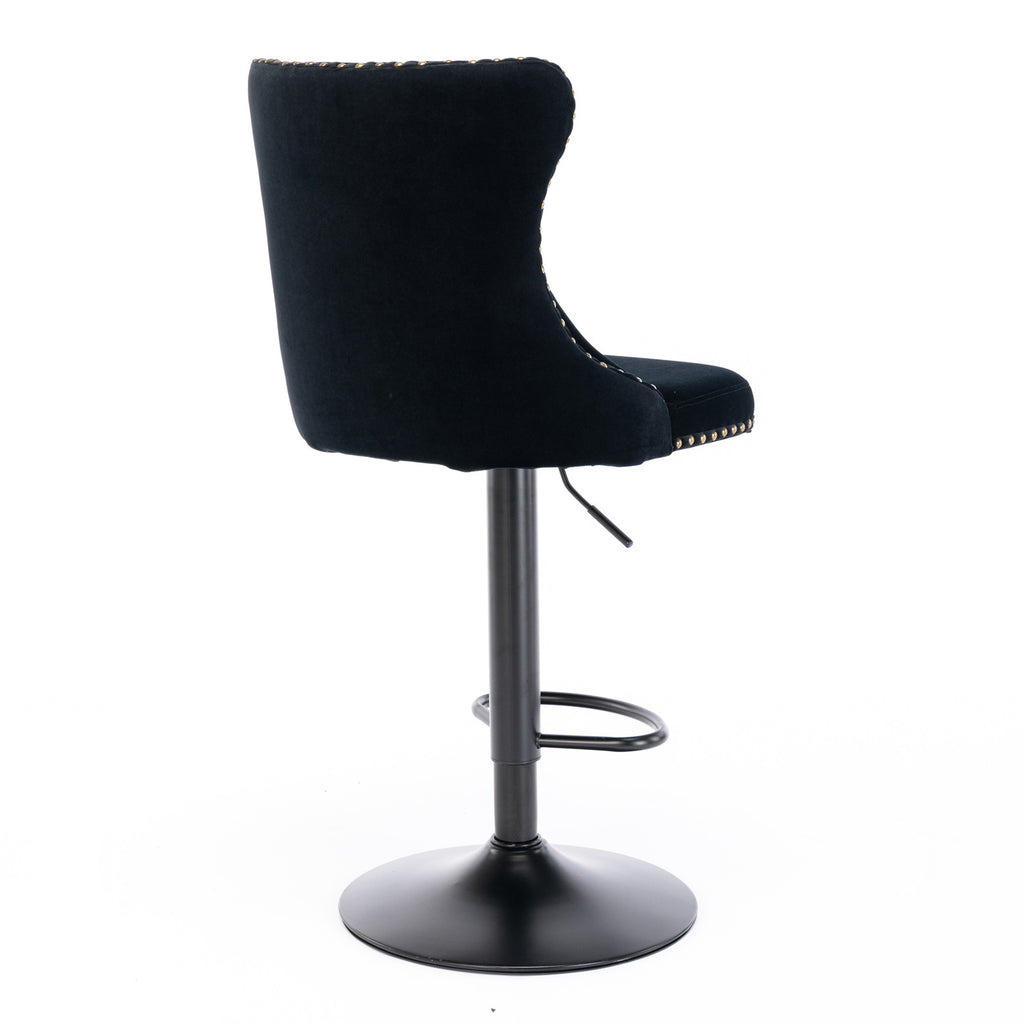 A&A Furniture,Swivel Velvet Barstools Adjusatble Seat Height from 25-33 Inch,17.7 inch base, Modern Upholstered Bar Stools with Backs Comfortable Tufted for Home Pub and Kitchen Island,Black,Set of 2 - Grand Goldman Shop