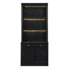 Stylish 83.4'Tall Bookshelf with with 3 pieces LED Lighting, Modern Bookcase with Sliding Doors and Open Shelves,Storage Book