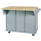 Kitchen Cart with Rubber wood Drop-Leaf Countertop ,Cabinet door internal storage racks,Kitchen Island on 5 Wheels with Storage Cabinet and 3 Drawers for Dinning Room, Grey Blue - Grand Goldman Shop