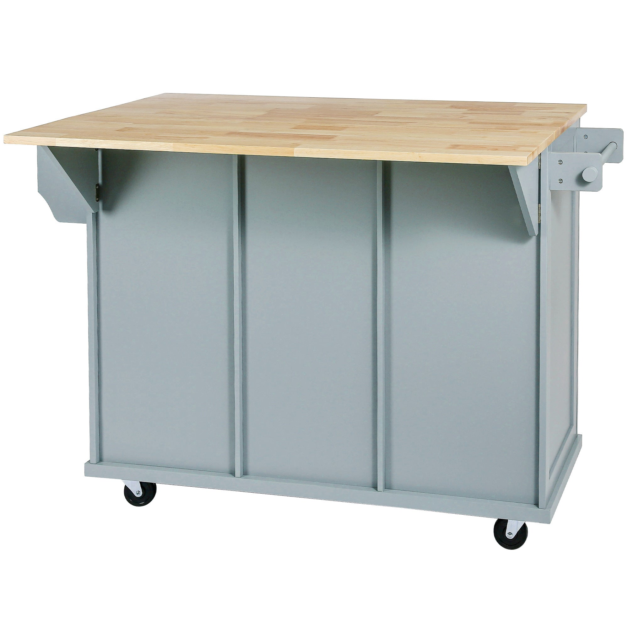 Kitchen Cart with Rubber wood Drop-Leaf Countertop ,Cabinet door internal storage racks,Kitchen Island on 5 Wheels with Storage Cabinet and 3 Drawers for Dinning Room, Grey Blue - Grand Goldman Shop