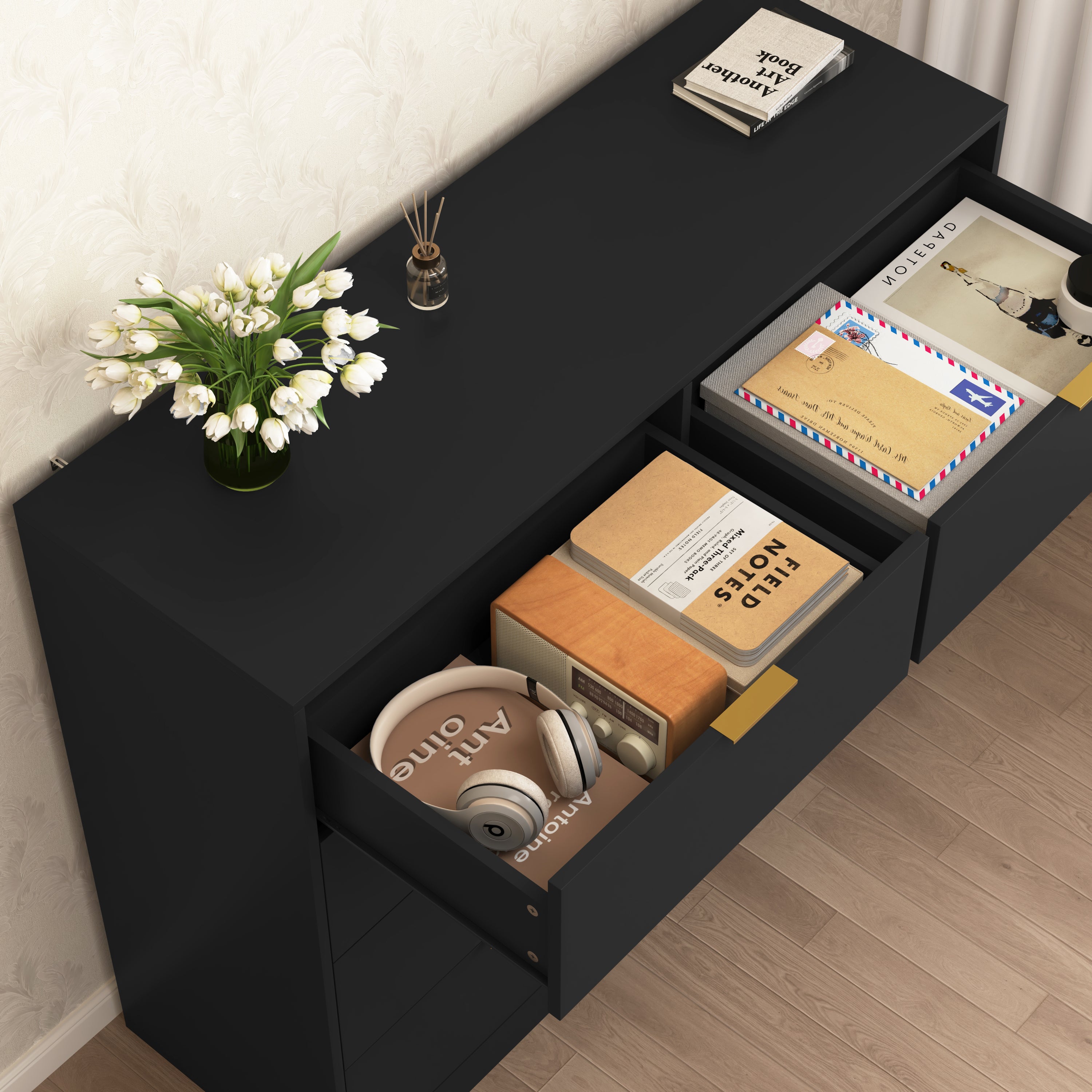 8 Drawers Dresser for Bedroom, Wood Bedroom Dresser Modern Drawer Chest, 8 Chest of Drawer, Tall Dresser for Closet, Dressers Organizer for Living Room, Closet, Hallway Black - Grand Goldman Shop