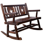 Outdoor Wood Rocking Bench Carbonized Double Rocking Chair for 2 Persons with Wide Curved Seat, Porch Rocker for Porch, Garden, Backyard, Rustic Brown - Grand Goldman Shop