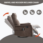 Heat Massage Manual Recliner Chair with Rocker and Swivel in Fabric for Living Room, Brown - Grand Goldman Shop