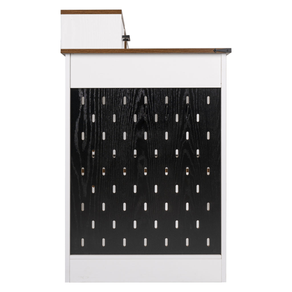 White Farmhouse Office Desk with Storage Cabinet, Charging Station, Monitor Stand & Pegboard, 55' Computer Writing Desk with 