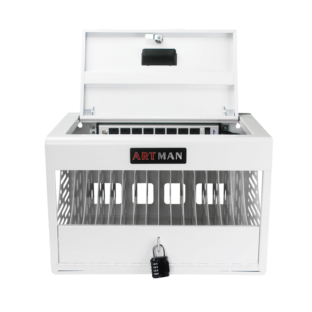 16 Bay Charging Cabinet for Laptop, Chromebook, Locking Charging Station-White | Premium Home Decor - Grand Goldman