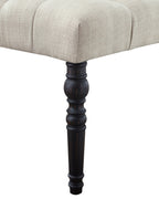 Leviton Fabric Tufted Turned Leg  Dining Bench, Tan - Grand Goldman Shop