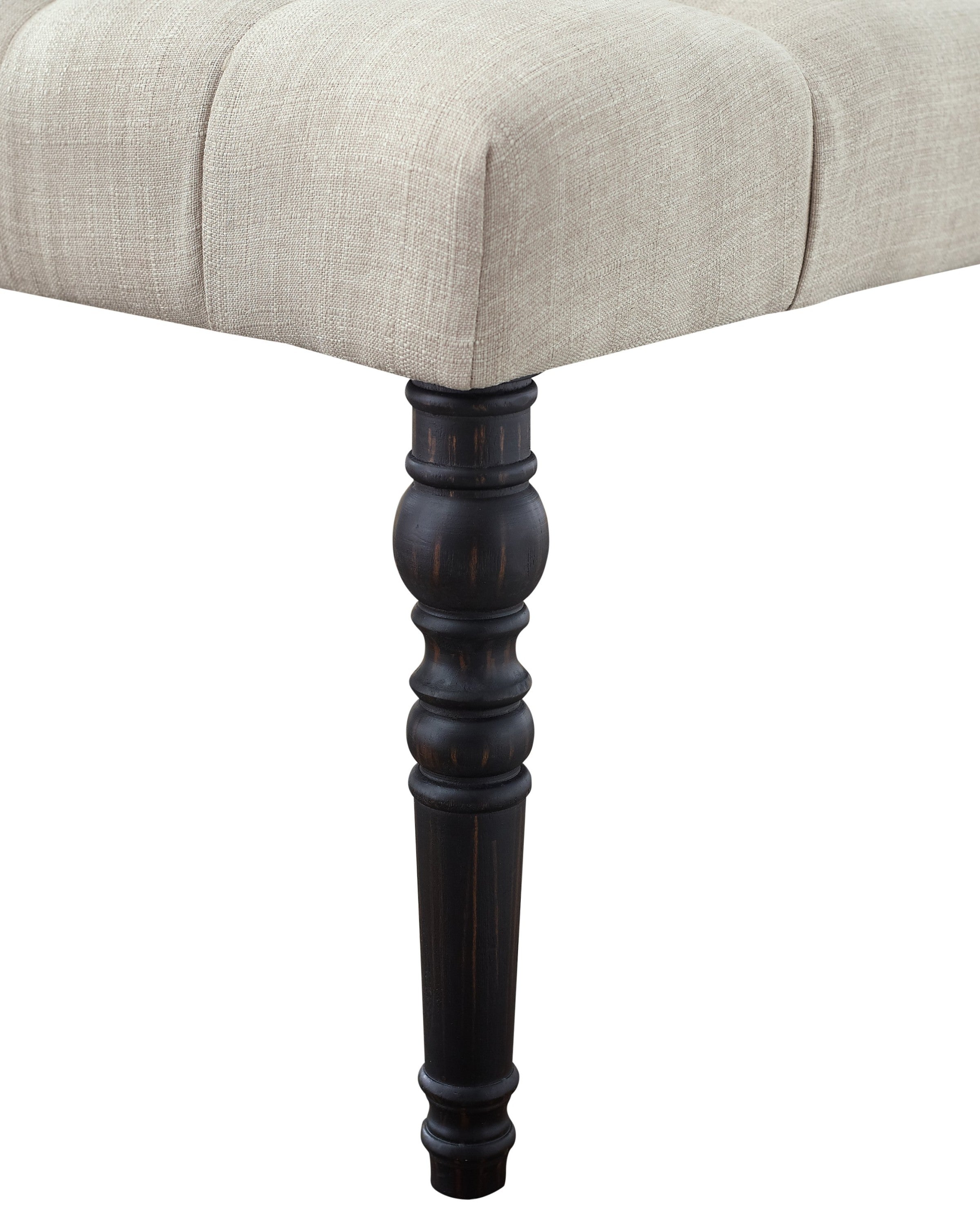 Leviton Fabric Tufted Turned Leg  Dining Bench, Tan - Grand Goldman Shop