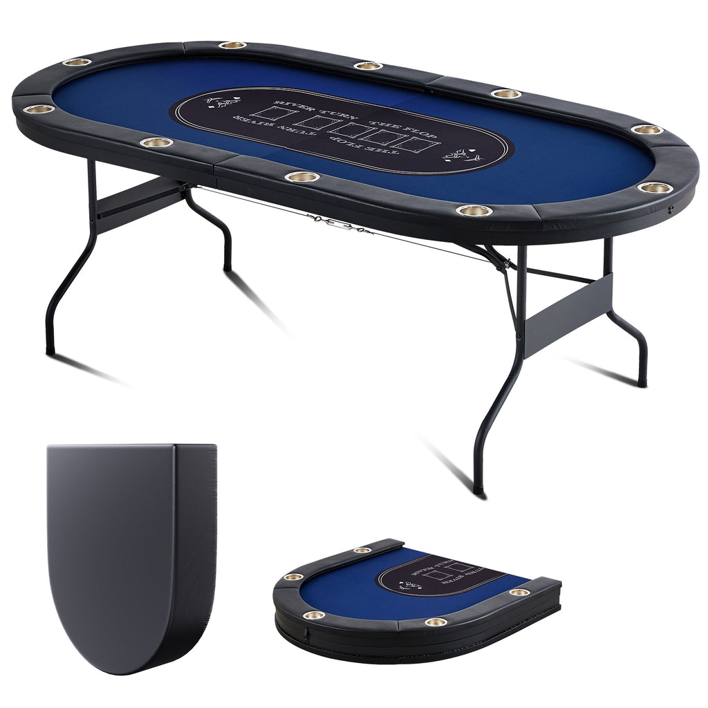 10 Player Foldable Poker Table, Blackjack Texas Holdem Poker Table with Padded Rails and Stainless Steel Cup Holders, Portabl