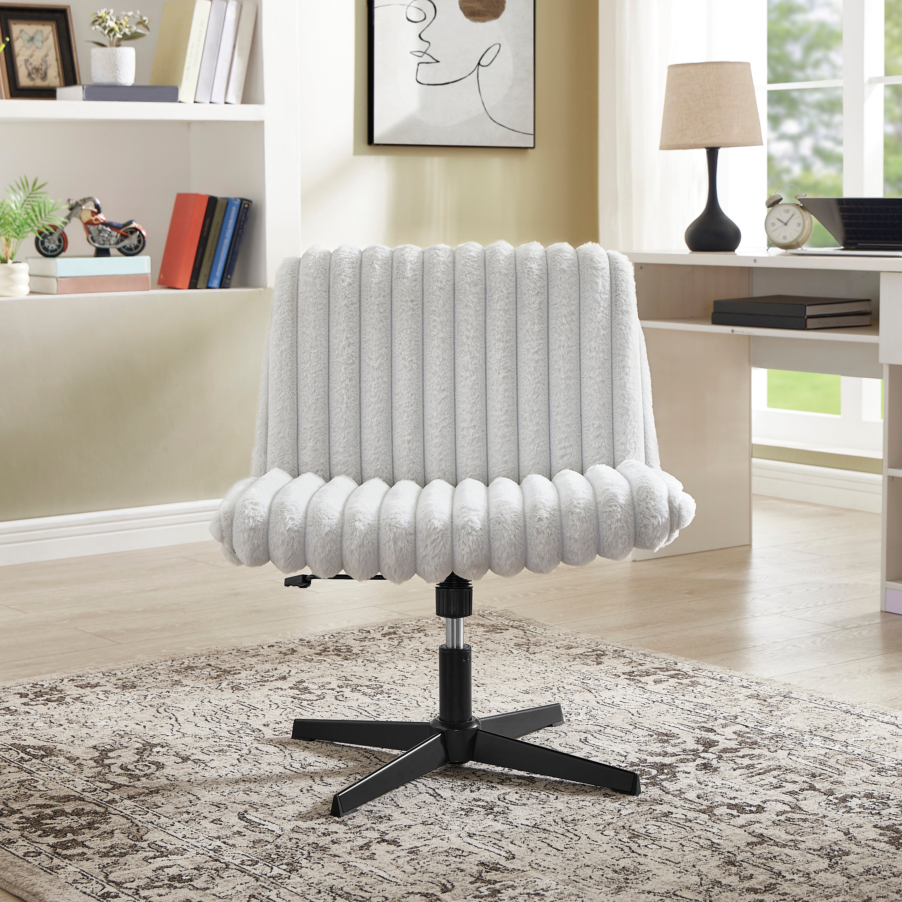 Blynn Adjustable Swivel Criss Cross Chair, Wide Seat Office Chair Vanity Chair, Gray - Grand Goldman