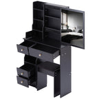 29.2' Small Space Left Drawer Desktop Vanity Table + Cushioned Stool, Extra Large Right sliding mirror, Multi Layer High Capacity Storage, Practical Fashionable Dresser, Suitable For Small Space - Grand Goldman Shop