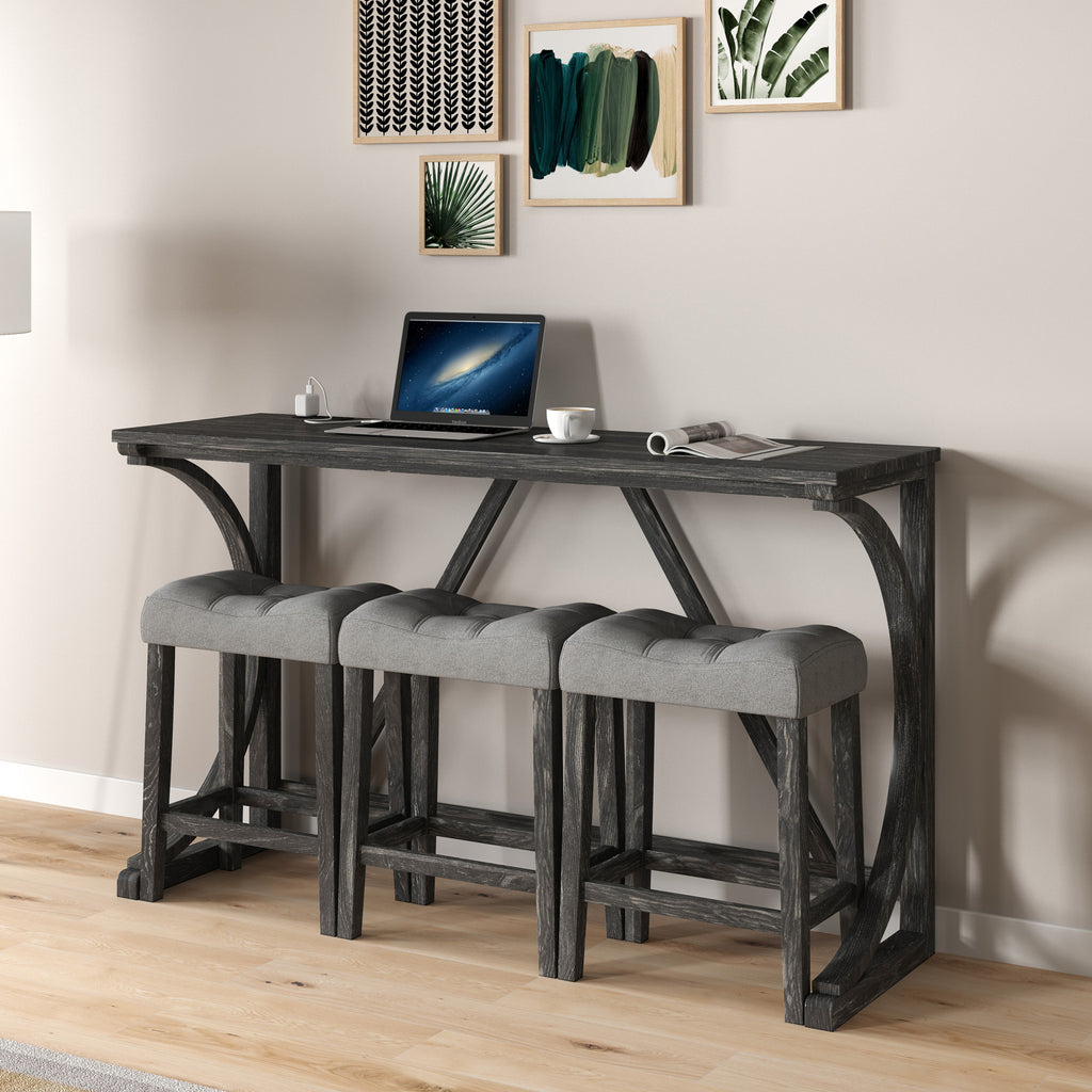 Bar Table Set with Power Outlet, Bar Table and Chairs Set, 4 Piece Dining Table Set, Industrial Breakfast Table Set, for Living Room, Dining Room, Game Room - Grand Goldman Shop