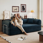 78.8' Compression Sofa,Convertible Floor Sofa Bed-with Pillow Back Support Armrest,Comfy Futon Couch Sleeper Bed,Loveseats Boneless Modular Sectional Sofa,Corduroy fabric,for Living Room,Bedroom,Blue - Grand Goldman Shop