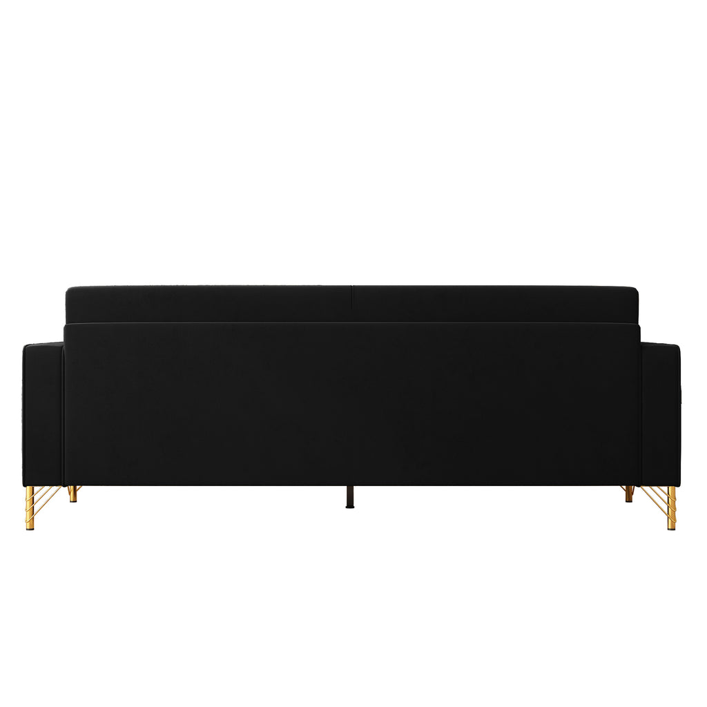 FX-P18-BK(sofa)Luxury Velvet Sofa with Gold Accents - Modern 3-Seat Couch with Plush Cushions, Perfect for Living Room and Office Decor - Grand Goldman Shop