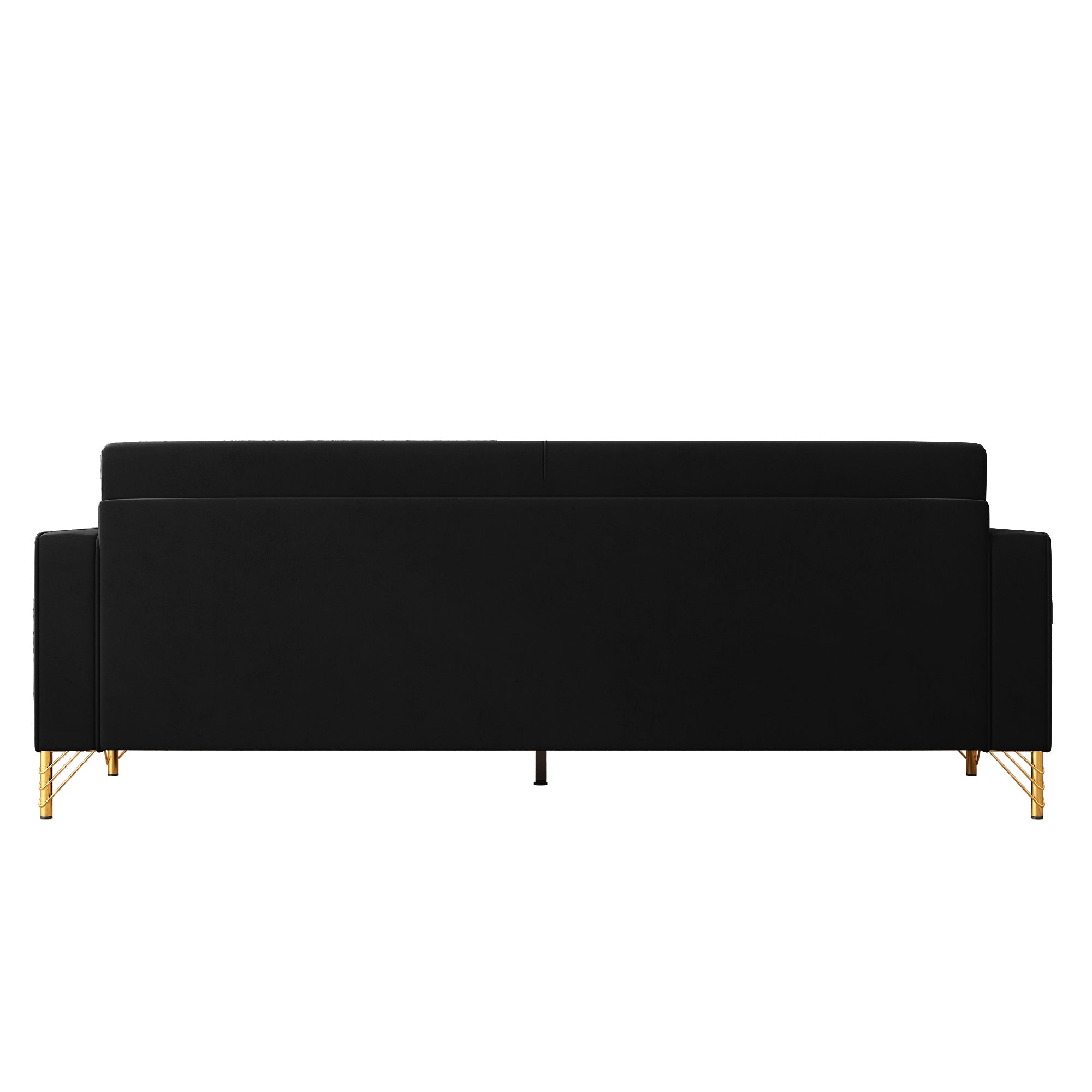 FX-P18-BK(sofa)Luxury Velvet Sofa with Gold Accents - Modern 3-Seat Couch with Plush Cushions, Perfect for Living Room and Office Decor - Grand Goldman Shop