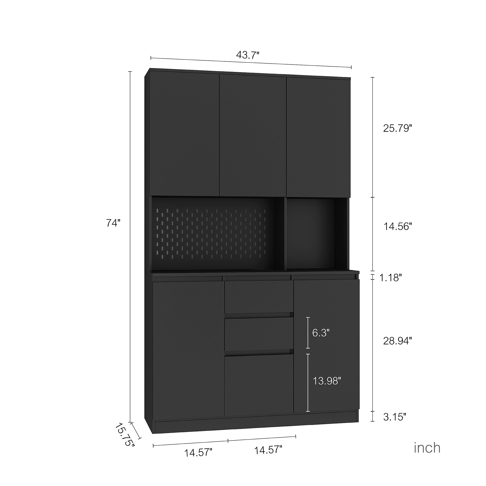 74' Freestanding Kitchen Pantry Cabinet Cupboard with 6 Doors,3 Shelves and 2 Drawer,Versatile Wardrobe & Kitchen Cabinet,Craft Storage Cabinet,Laundry Room Storage for  Kitchen (Black) - Grand Goldman Shop