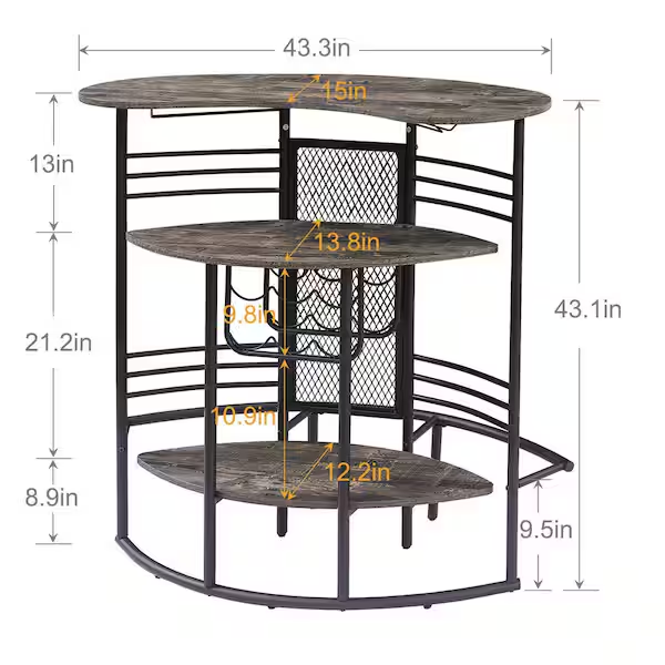 Oval Bar Table with Wood Counter Top and Wine Rack Storage, Wine Bakers Rack for Dining Room, Brown - Grand Goldman Shop