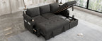 Black Convertible L-shaped Sofa Couch with Storage, Cup Holders, USB Ports, Chenille Fabric, 83.5' - Grand Goldman Shop