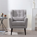 Modern Accent Chair Chenille Arm Chairs for Living Room Upholstered Comfy Soft Padded Lounge Chair with Pillow Solid Wood Leg Gray - Grand Goldman Shop
