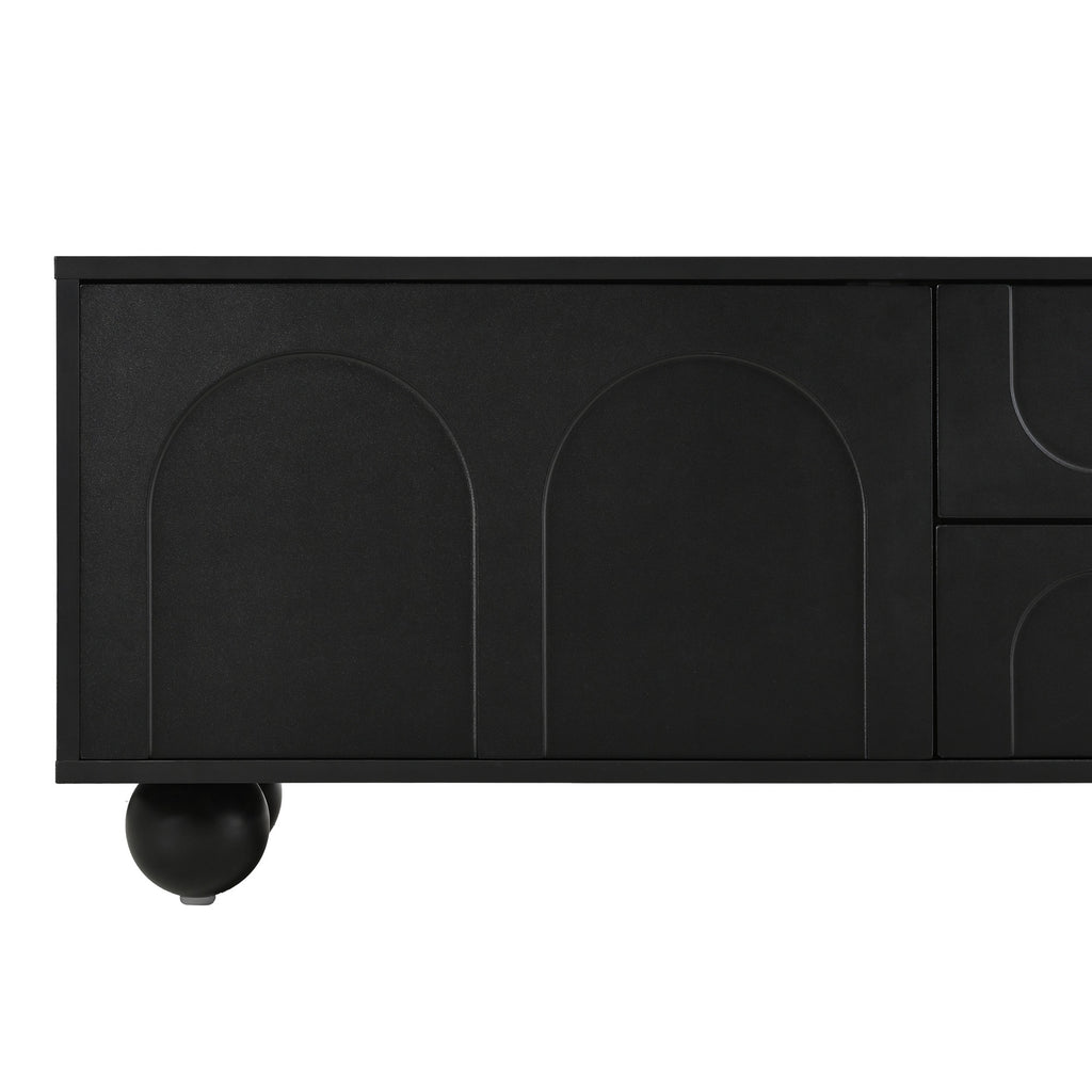 ON-TREND Cream Style TV Stand with Arched Doors & 2 Drawers for TVs up to 75', Minimalist Media Console with Rebound Device, Entertainment Center with 5 Iron Round Legs for Living Room, Bedroom, Black - Grand Goldman Shop