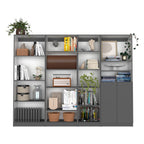 Dupree 4 Piece Home Bookcase set, 91' Wide with 17 Shelves And a Double-Door Cabinet ,  Living Room Set  Matt Gray / White | 
