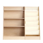 Wooden Kids Bookshelf 4-Tier, Toy Storage Organizer for Toddler, Book Shelf for Kids Rooms with 6-Layer Sling Book Rack, Baby