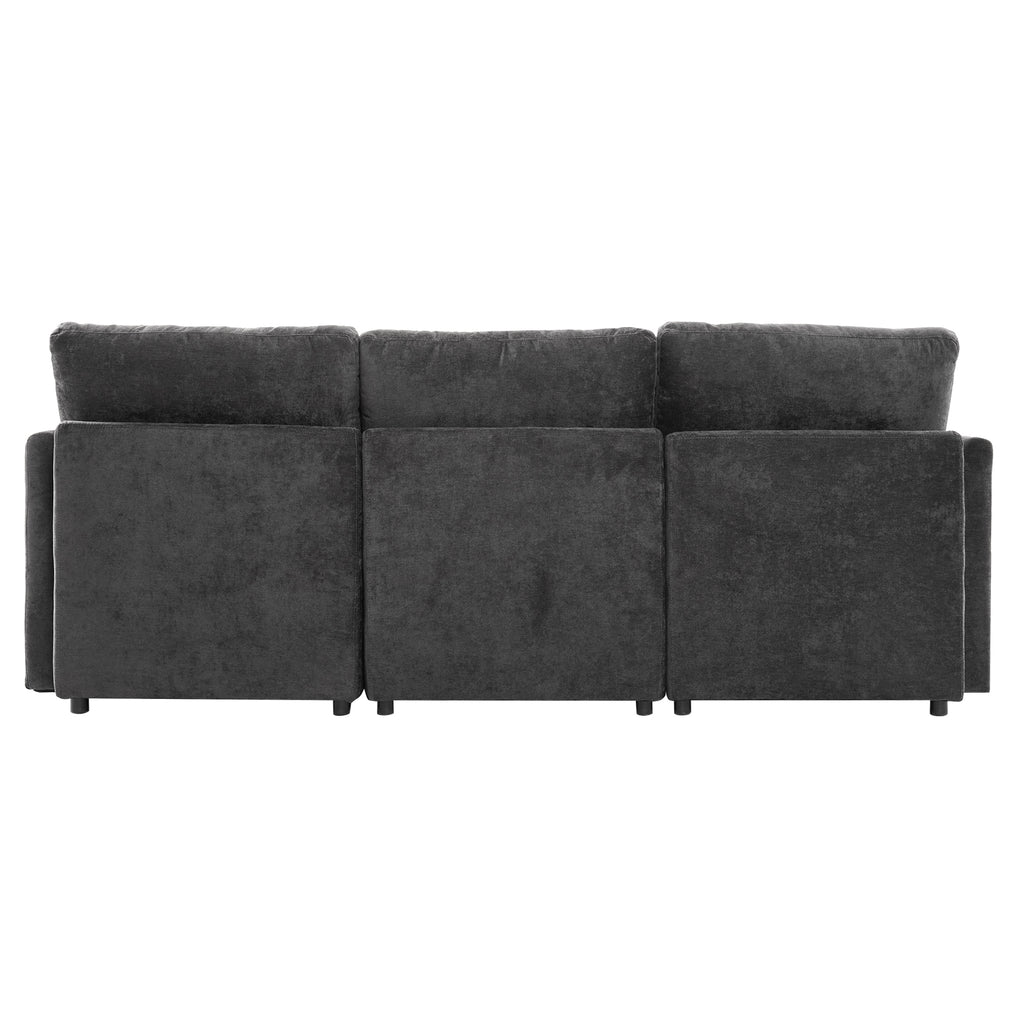 Stylish Modular U-Shaped Sectional Sofa with USB Ports, Black Chenille, 86.6' - Grand Goldman Shop