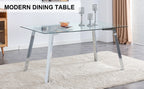 A modern minimalist rectangular glass dining table with tempered glass tabletop and silver metal legs, suitable for kitchens, restaurants, and living rooms,63'*35.4'*30' - Grand Goldman Shop