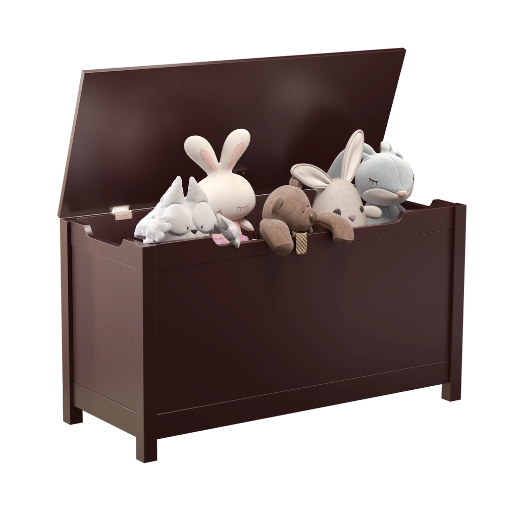 Kids Wooden Toy Box Storage with Safety Hinged Lid for Ages 2+ (Coffee) - Grand Goldman