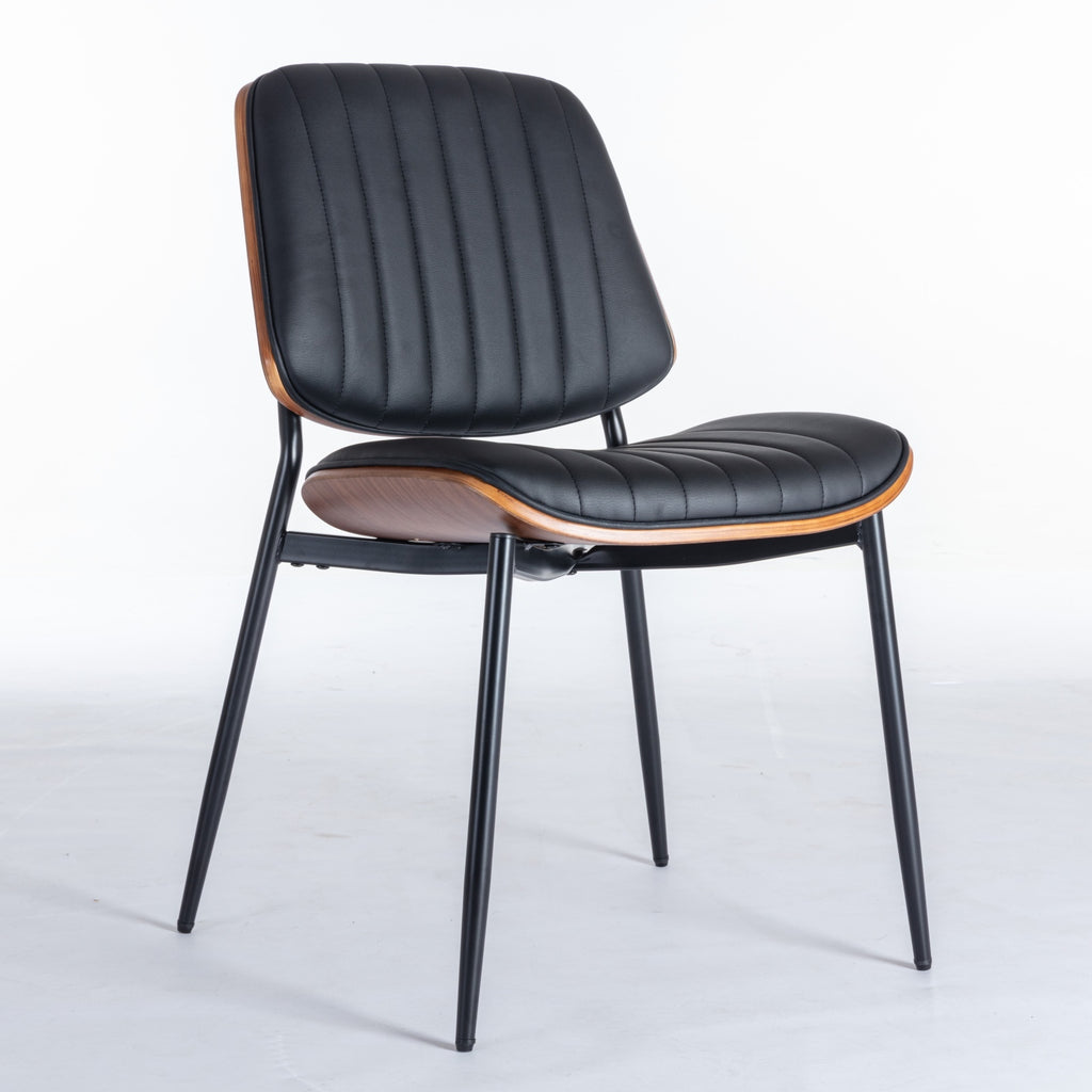 A&A Furniture, Dining Chairs Set of 2 Mid Century Modern Retro Faux Leather Chair with Walnut Bentwood Back Upholstered Seat Metal Legs Adjustable Foot for Kitchen Dining Room Chairs(Black PU) - Grand Goldman Shop