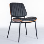 A&A Furniture, Dining Chairs Set of 2 Mid Century Modern Retro Faux Leather Chair with Walnut Bentwood Back Upholstered Seat Metal Legs Adjustable Foot for Kitchen Dining Room Chairs(Black PU) - Grand Goldman Shop