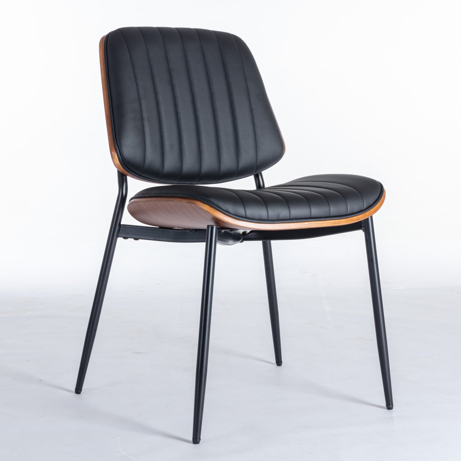 A&A Furniture, Dining Chairs Set of 2 Mid Century Modern Retro Faux Leather Chair with Walnut Bentwood Back Upholstered Seat Metal Legs Adjustable Foot for Kitchen Dining Room Chairs(Black PU) - Grand Goldman Shop