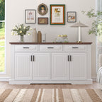 Modern Fluted Sideboard Buffet Cabinet with 4 Doors 3 Drawers, White MDF Storage Console Table for Living Room Dining Room Entryway, 63.11' L x 15.75' W x 32' H - Grand Goldman Shop