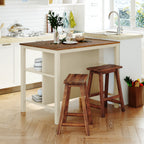 TOPMAX Rustic 3-piece Stationary Kitchen Island Set with Butcher Block and Seating, Walnut and Cream White - Grand Goldman Shop
