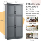 [Assembly Video Provided] TOPMAX 35.5x17.6x70.9inch Freestanding Kitchen Pantry Cabinet, Tall Storage Cabinet with 4 Doors, 2 Door Shelves, 8 Pull-out Trays and Adjustable Shelf for Dining Room, Gray - Grand Goldman Shop