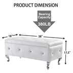 Upholstered Storage Ottoman Bench For Bedroom End Of Bed Faux Leather Rectangular Storage Benches Footrest With Crystal Buttons For Living Room Entryway (White) - Grand Goldman Shop
