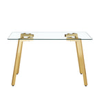 Modern minimalist style rectangular glass dining table with tempered glass tabletop and golden metal legs, suitable for kitchen, dining room, and living room, 51 ' * 31.5 ' * 29.5 '   1123 - Grand Goldman Shop