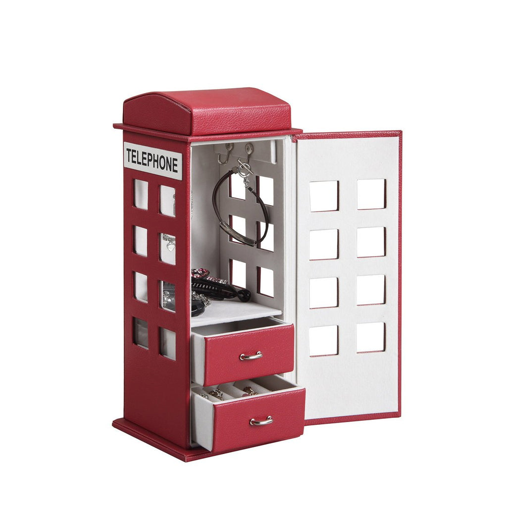 11.5' Tall Leather Jewelry Box, British Telephone Design, Burgundy Red - Grand Goldman Shop