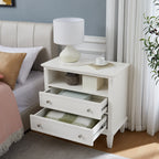 Open Space and 2 Drawers Dresser Nightstand with Charging Station, Farmhouse End Table with USB Ports and Outlets, Fluted Pilasters Design Side Table with Solid Wood Legs for Bedroom - Grand Goldman Shop