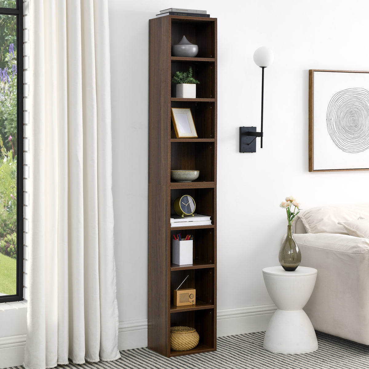8-Tier Media Tower Rack, CD DVD Slim Storage Cabinet with Adjustable Shelves, Tall Narrow Bookcase Display Bookshelf for Home Office,Multi-functional double-decker bookcase - Grand Goldman Shop