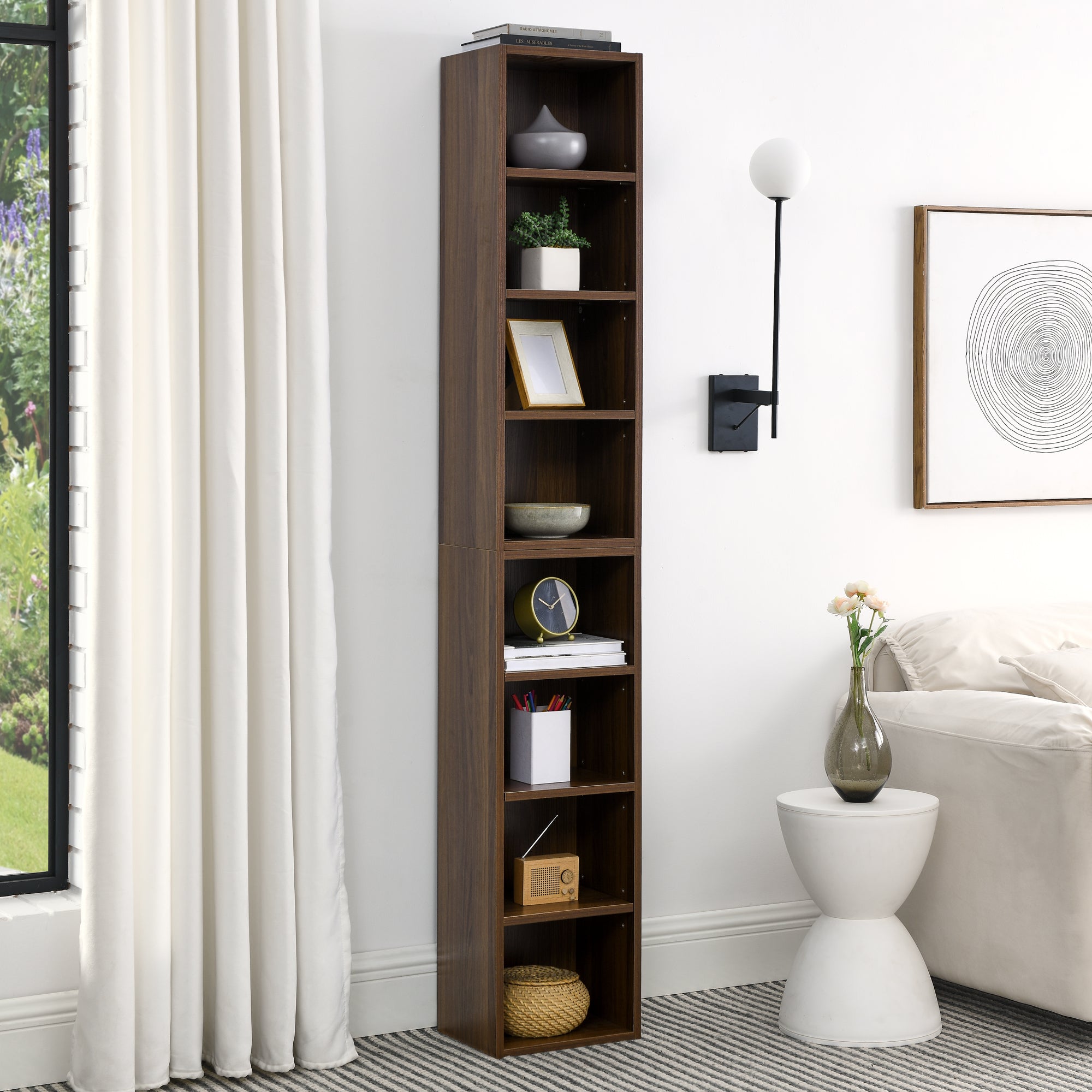 8-Tier Media Tower Rack, CD DVD Slim Storage Cabinet with Adjustable Shelves, Tall Narrow Bookcase Display Bookshelf for Home Office,Multi-functional double-decker bookcase - Grand Goldman Shop