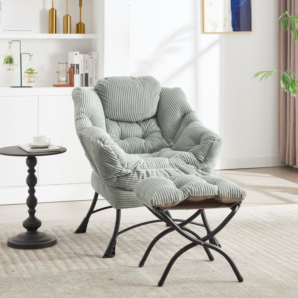 Lazy Chair with Ottoman, Modern Lounge Accent Chair with Armrests and a Side Pocket, Leisure Upholstered Sofa Chair Reading Chair with Footrest for Small Space, Corner Chair-Light green - Grand Goldman Shop