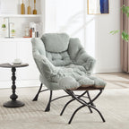 Lazy Chair with Ottoman, Modern Lounge Accent Chair with Armrests and a Side Pocket, Leisure Upholstered Sofa Chair Reading Chair with Footrest for Small Space, Corner Chair-Light green - Grand Goldman Shop