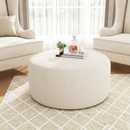 Upholstered Round Ottoman,Beige,Corduroy - Grand Goldman Shop