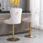 A&A Furniture,Thick Golden Swivel Velvet Barstools Adjusatble Seat Height from 27-35 Inch, Modern Upholstered Bar Stools with Backs Comfortable Tufted for Home Pub and Kitchen Island (Beige,Set of 2) - Grand Goldman Shop