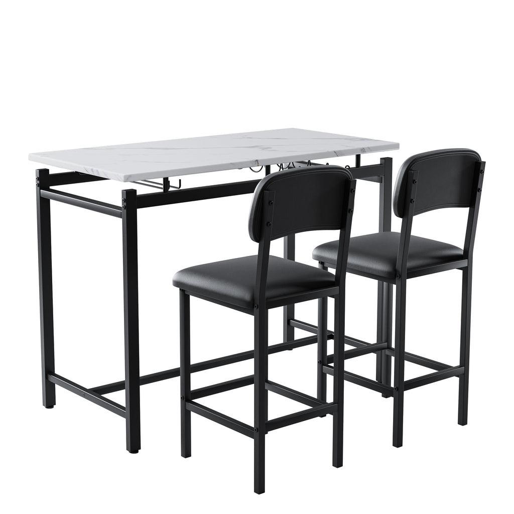 Kitchen Table Set, Dining Table and Chairs for 2, 3 Piece Dining Room Table Set with 2 Upholstered Chairs, Bar Dining Table Set for Small Spaces, Apartment, Breakfast, Pub, Rustic Black - Grand Goldman Shop