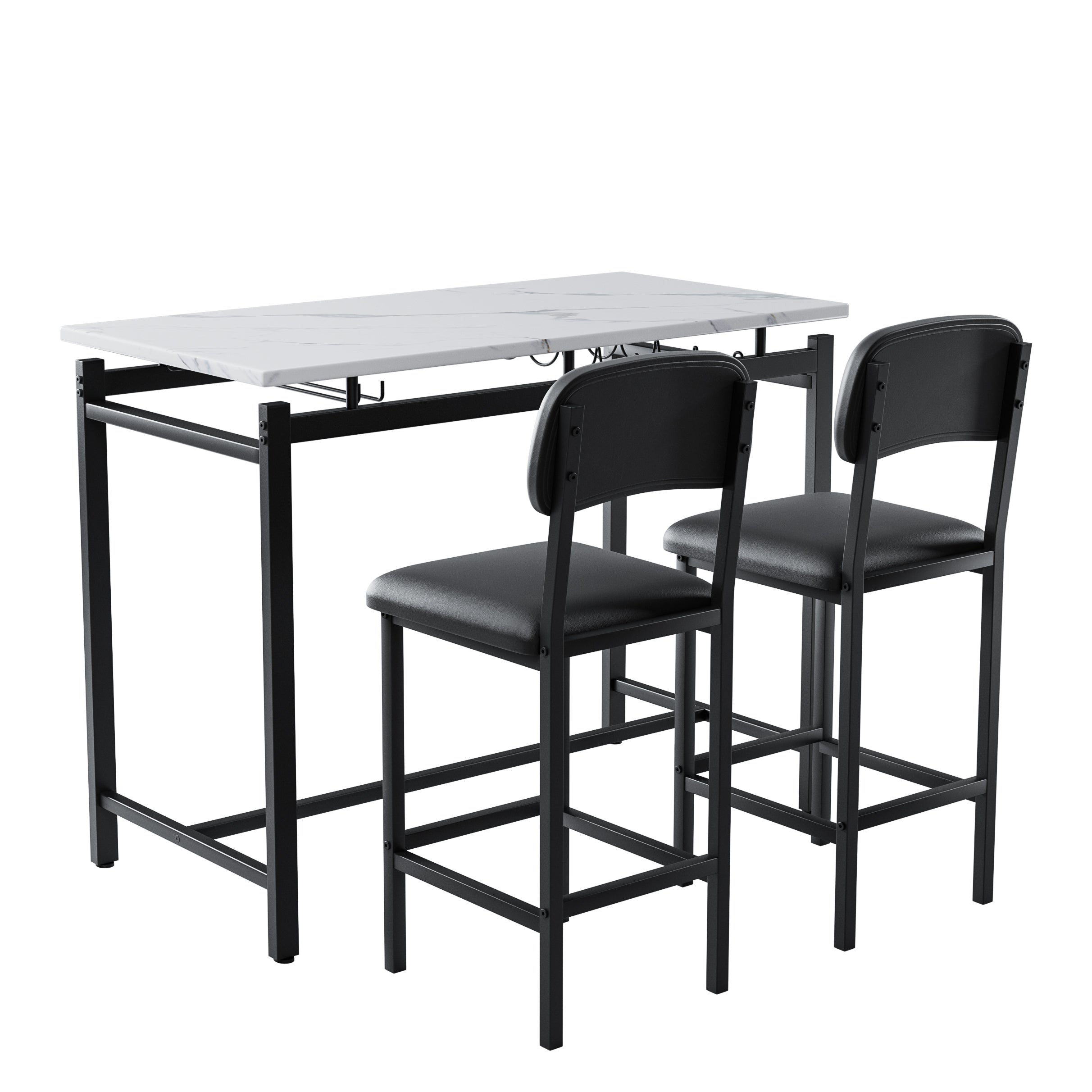 Kitchen Table Set, Dining Table and Chairs for 2, 3 Piece Dining Room Table Set with 2 Upholstered Chairs, Bar Dining Table Set for Small Spaces, Apartment, Breakfast, Pub, Rustic Black - Grand Goldman Shop
