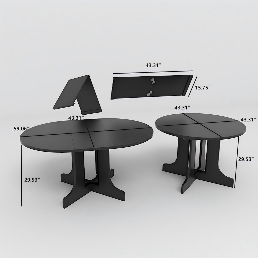 Farmhouse Kitchen Dining Table 59x43 Inch Expandable Oval Top with Removable Leaf Black MDF - Grand Goldman Shop
