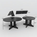 Farmhouse Kitchen Dining Table 59x43 Inch Expandable Oval Top with Removable Leaf Black MDF - Grand Goldman Shop