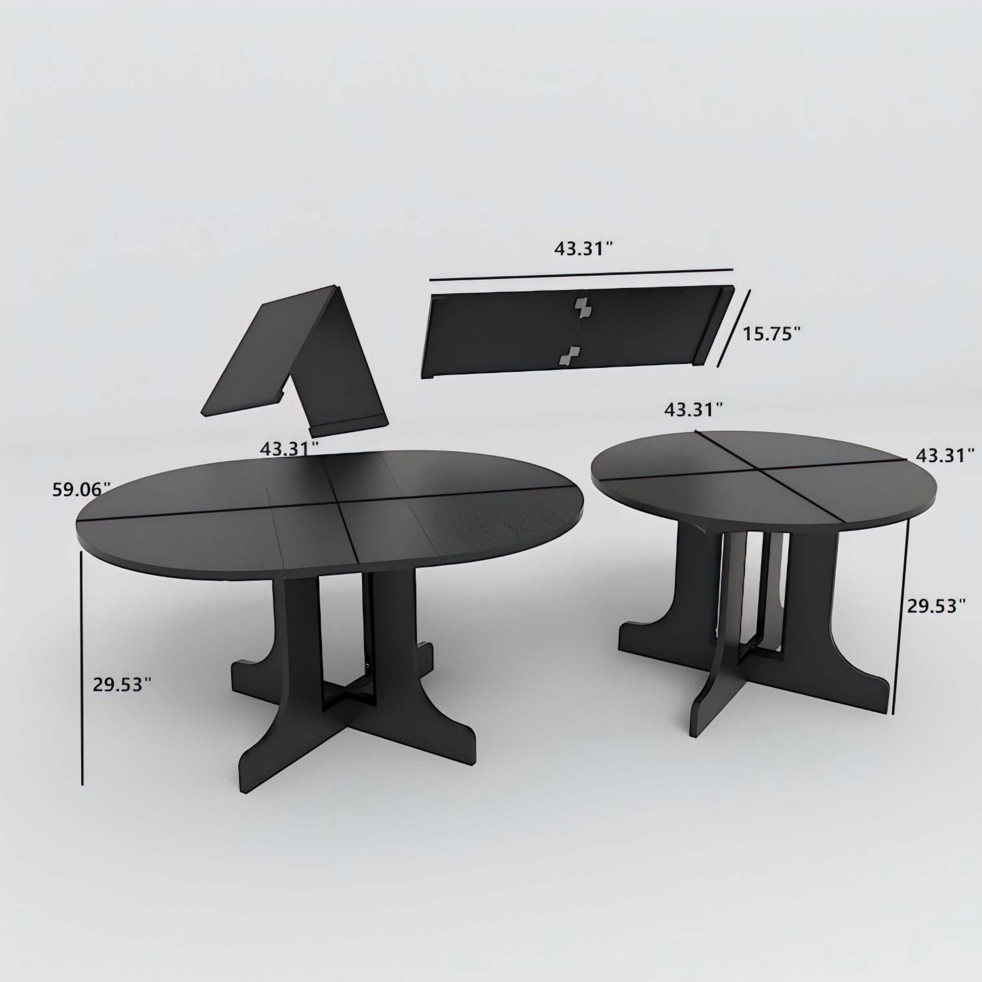Farmhouse Kitchen Dining Table 59x43 Inch Expandable Oval Top with Removable Leaf Black MDF - Grand Goldman Shop