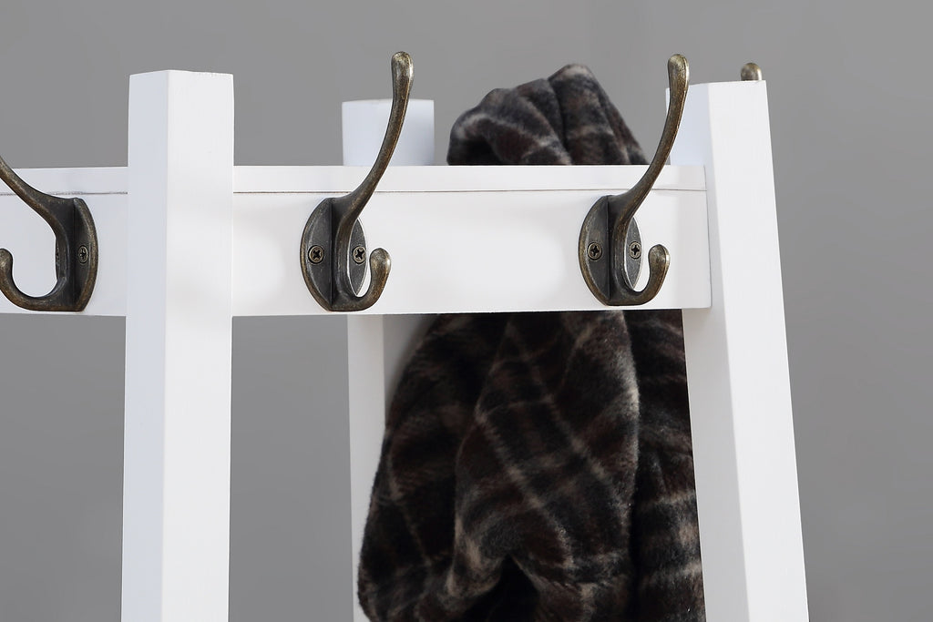 Vassen Coat Rack w/ 3-Tier Storage Shelves in White Finish - Grand Goldman Shop